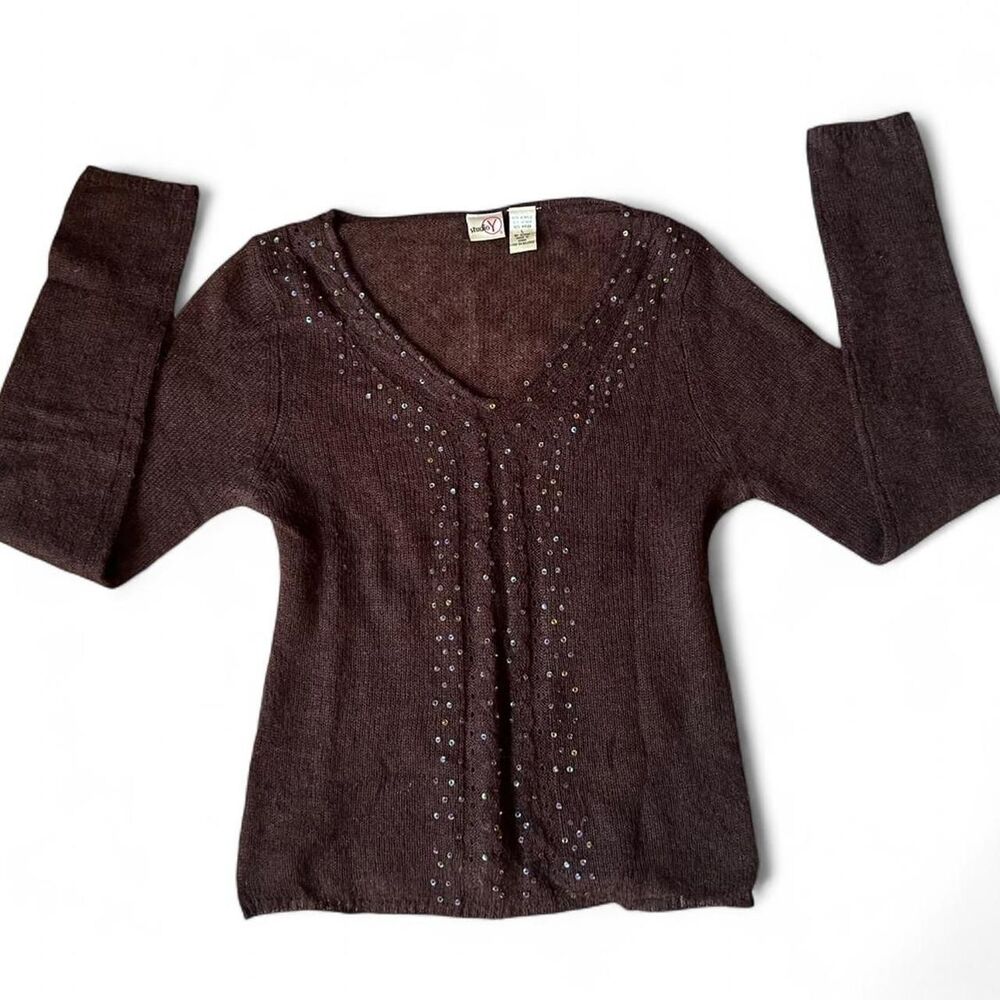 Vintage Semi- sheer Brown sequin embellished mohair blend knit sweater - Picture 6 of 8